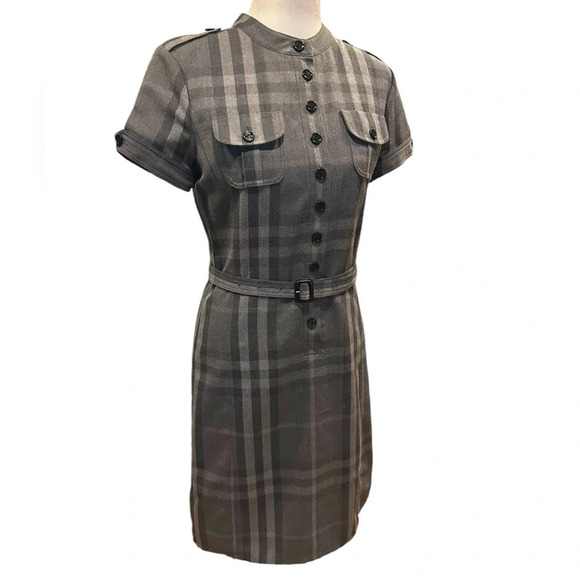 Burberry plaid 100%wool belted dress size 4 - Picture 2 of 16